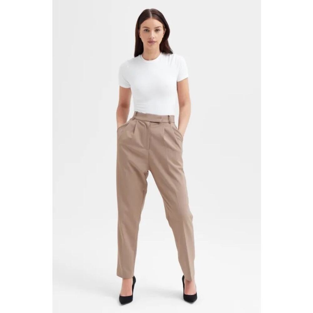 NWT Because of Alice Tan Pleated Straight Leg Trouser Size Small